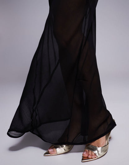 ASOS DESIGN sheer maxi skirt with mini lining in black