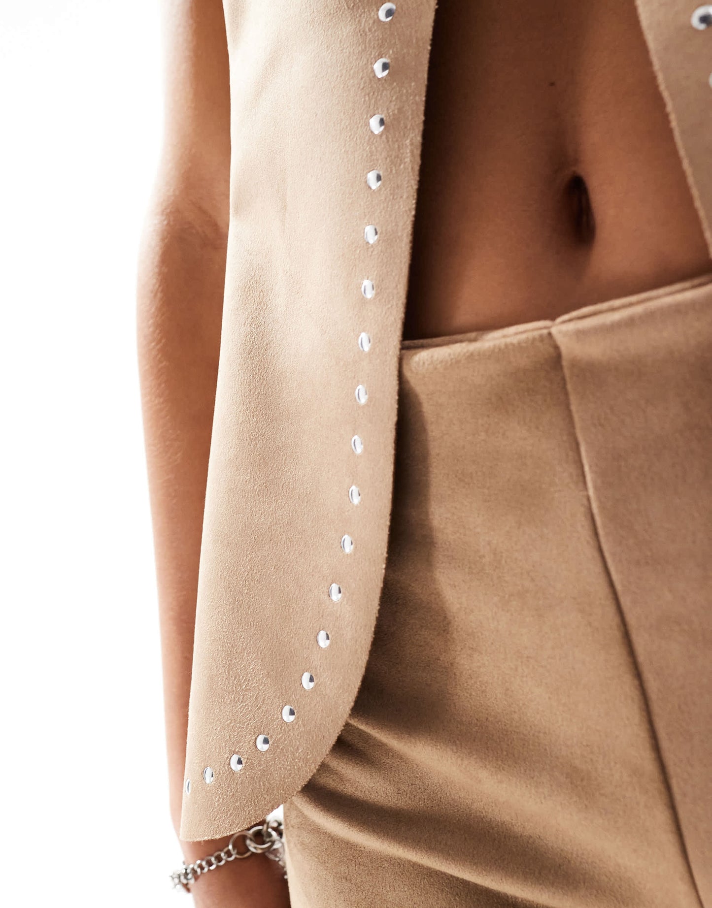 ASOS DESIGN faux suede waistcoat co-ord with studding in camel
