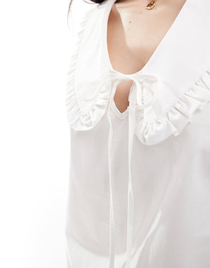 ASOS DESIGN cotton poplin frill collar mini dress in ivory