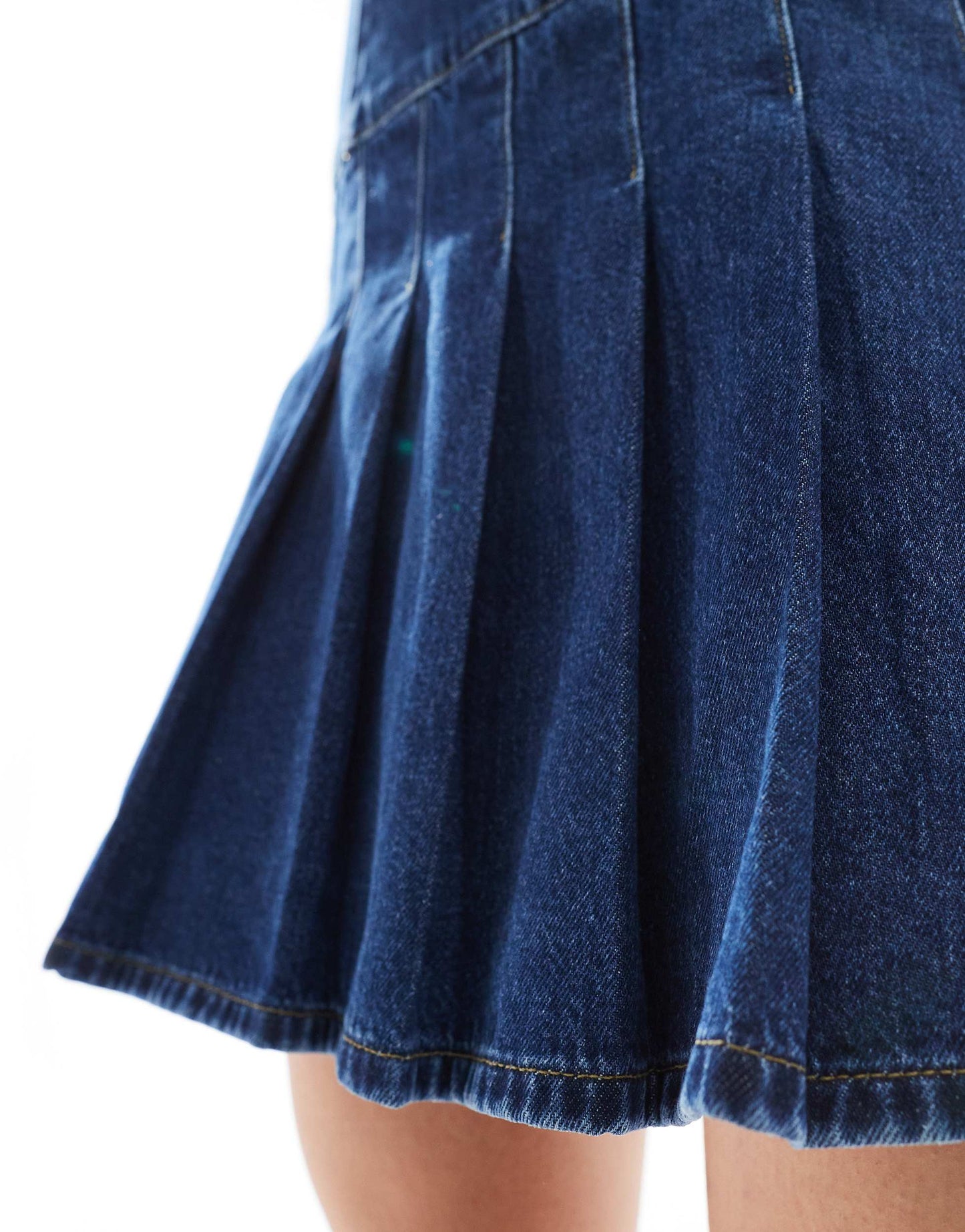 ASOS DESIGN denim pleated dress in mid blue