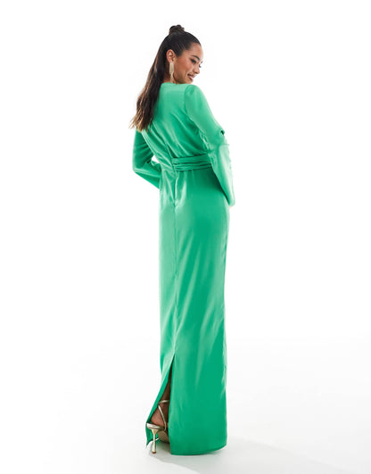 ASOS DESIGN twist front fluted sleeve maxi dress in green