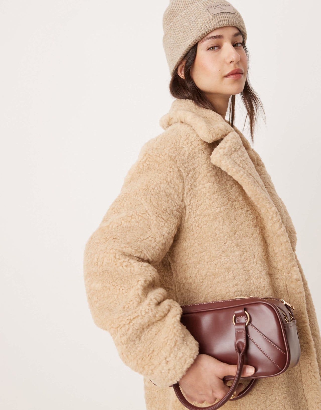 Glamorous beige faux fur long coat