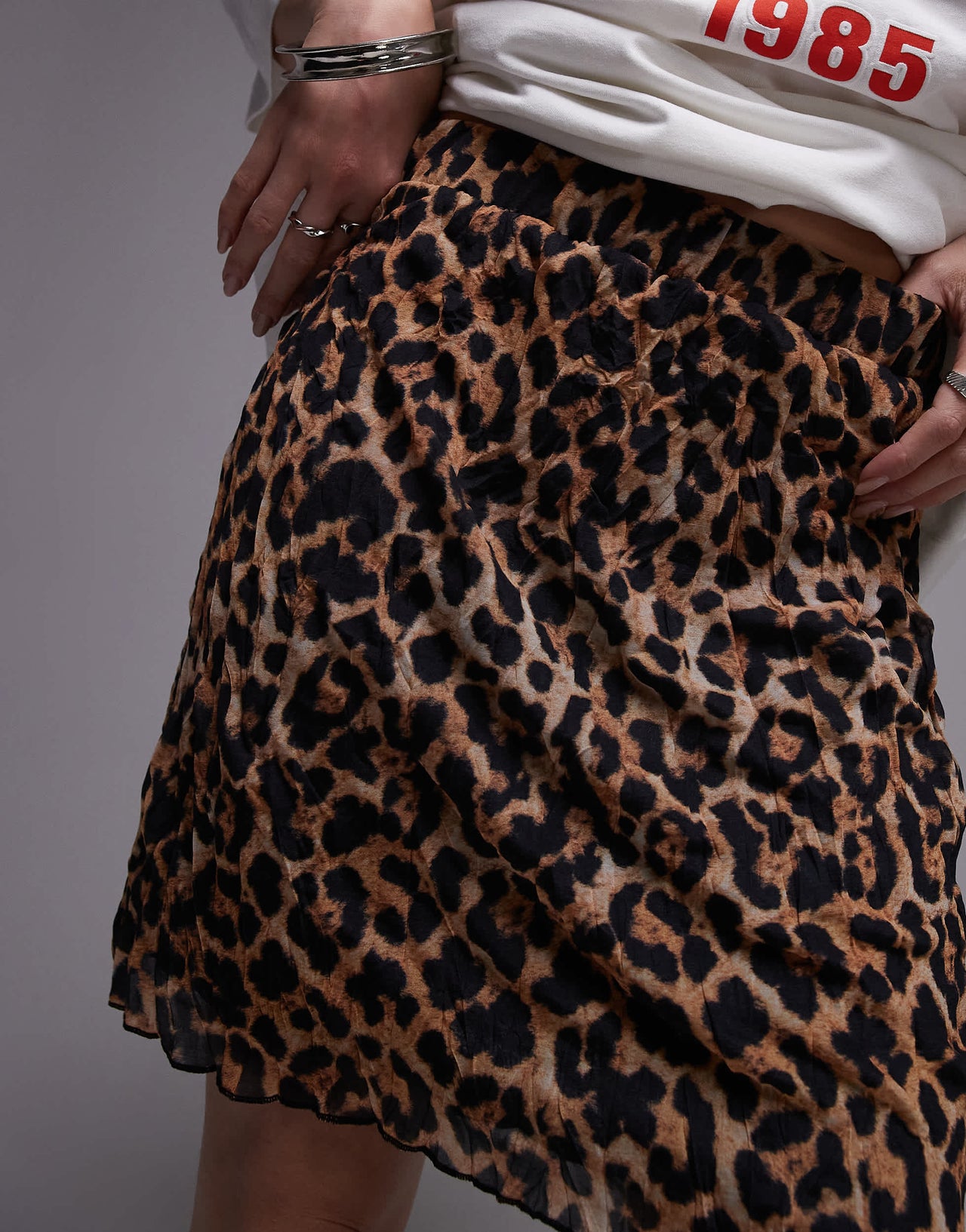 Topshop crinkle mini skirt in leopard print