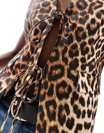 Extro & Vert tie front blazer top in leopard