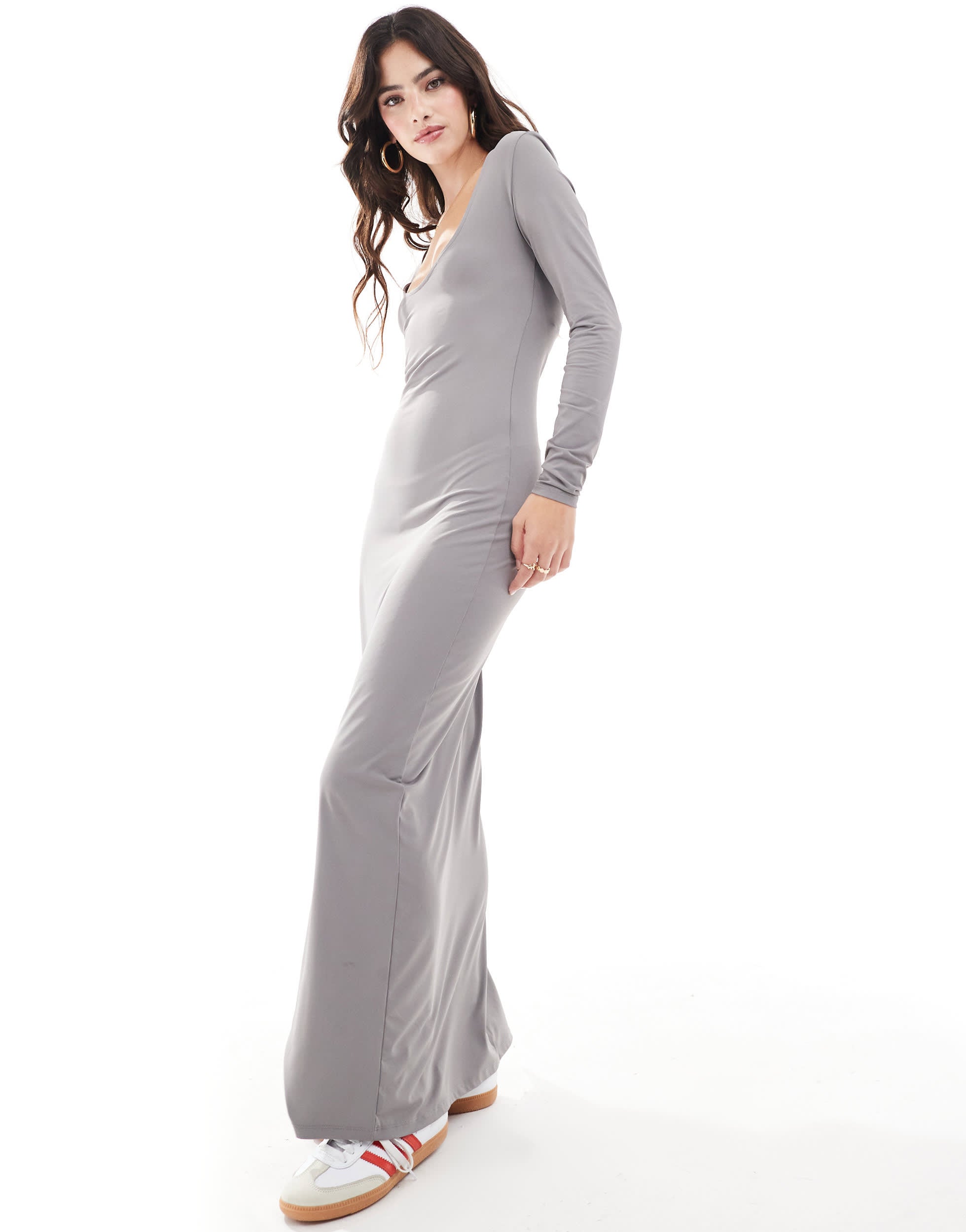 ONLY slinky seamless maxi dress in light grey