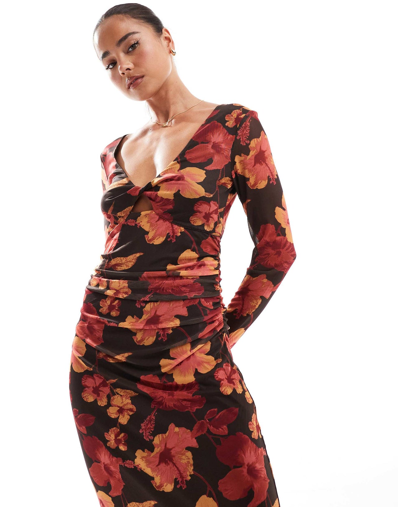 ONLY reversible maxi dress in dark brown floral