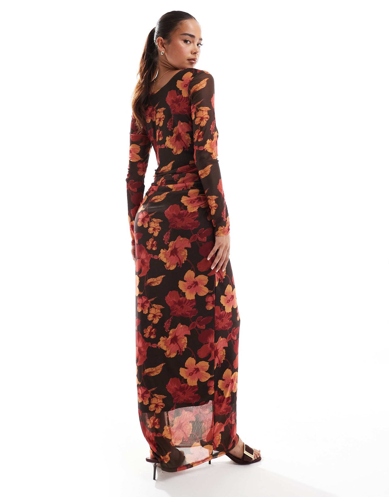 ONLY reversible maxi dress in dark brown floral