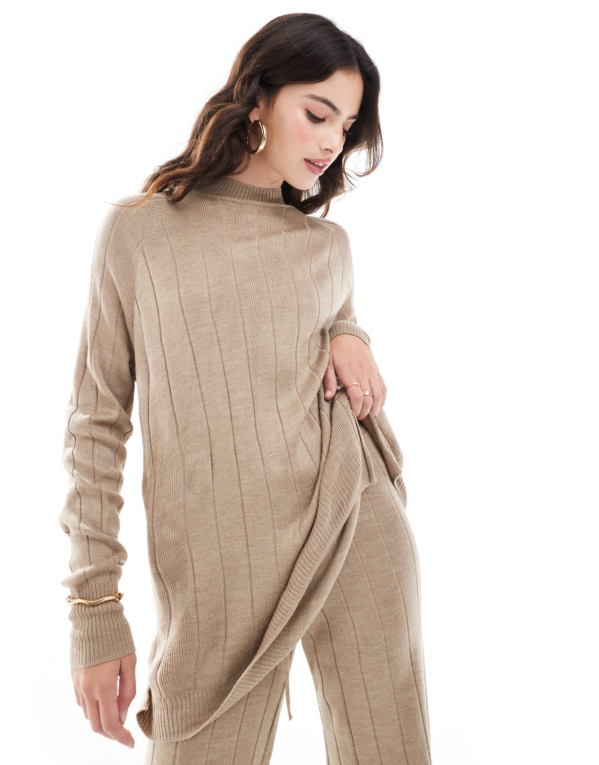 ONLY high neck knitted lightweight knitted jumper co-ord in sand
