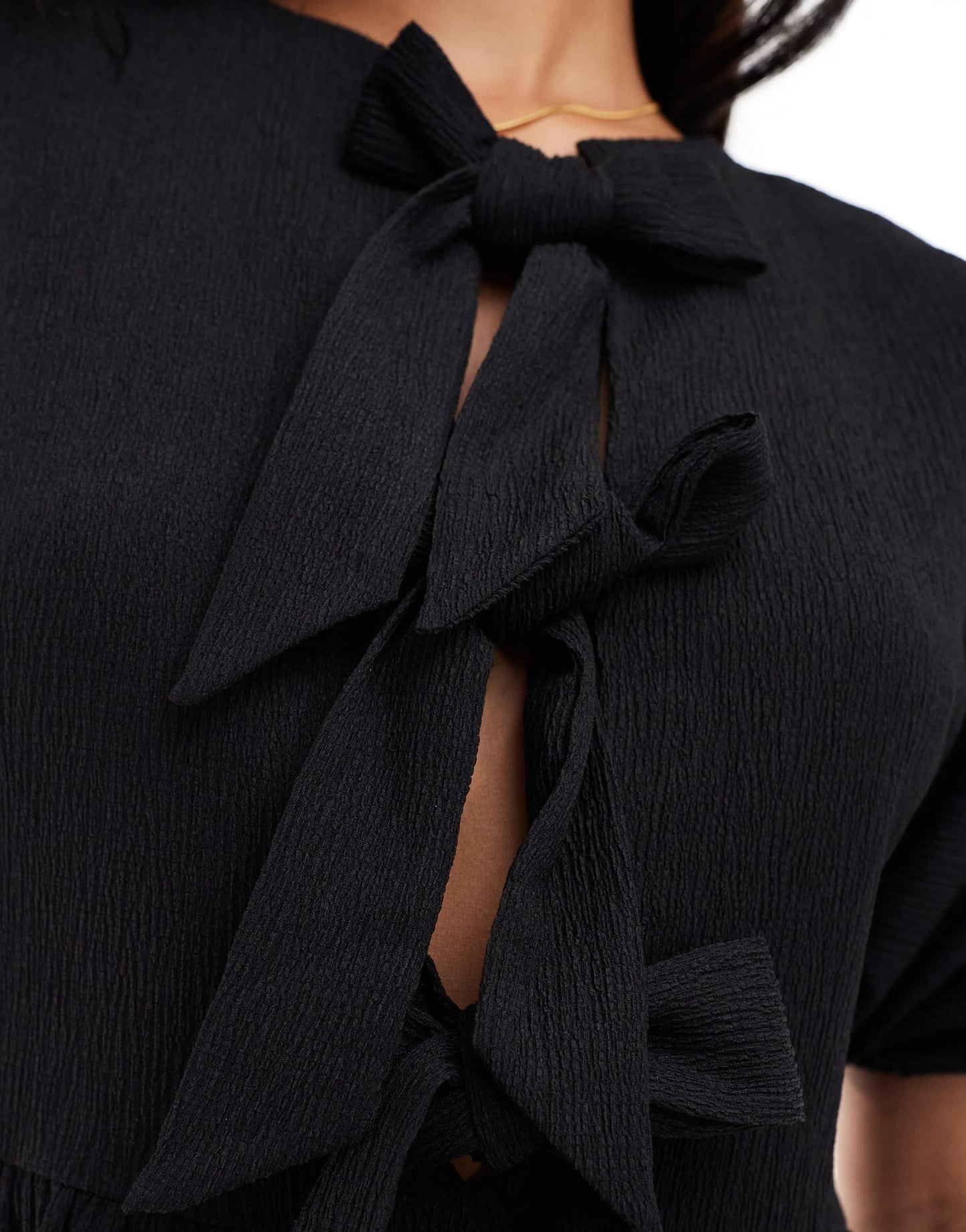 ASOS DESIGN puff sleeve tie front mini dress in black