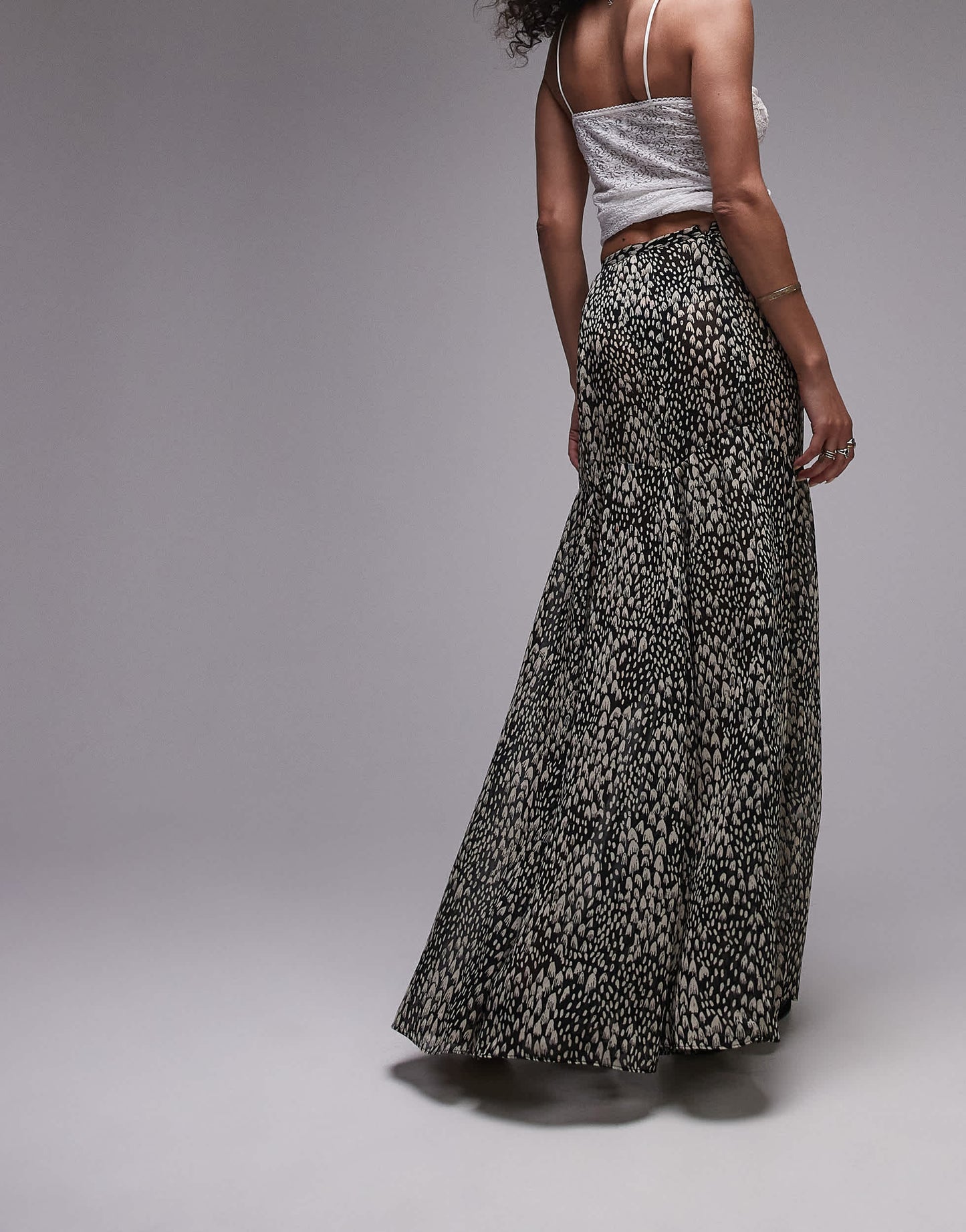 Topshop semi sheer godet maxi in mono animal geo print