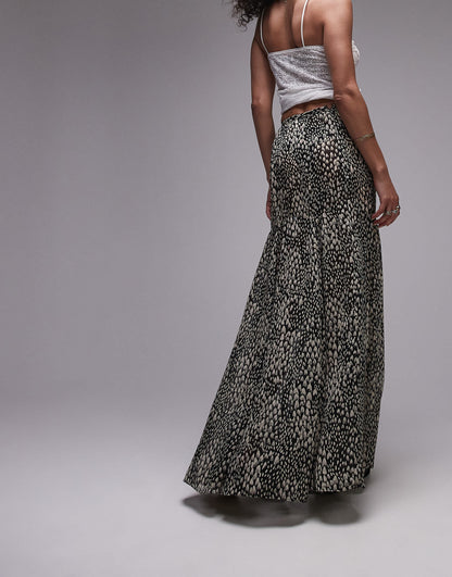 Topshop semi sheer godet maxi in mono animal geo print