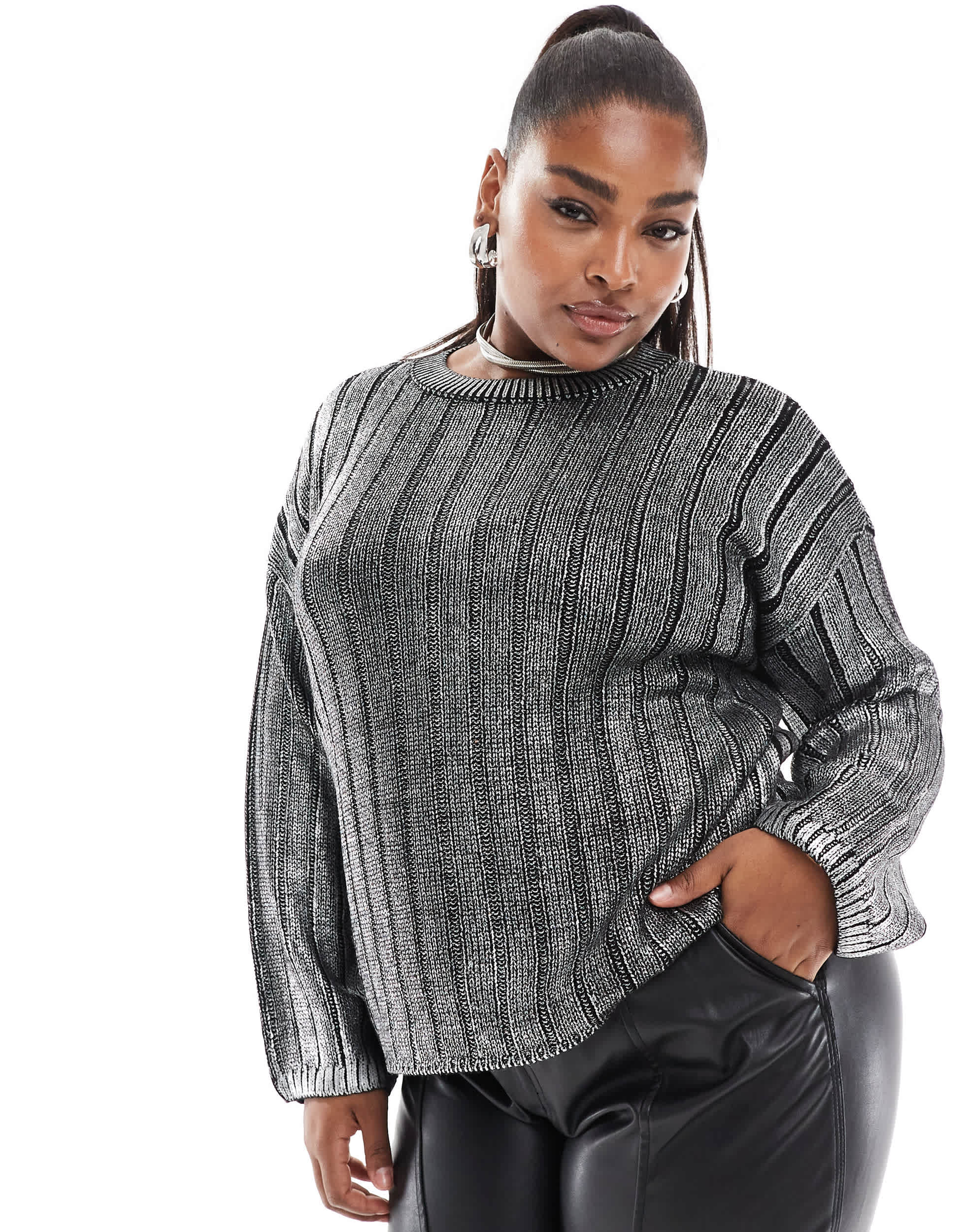 ONLY Curve cropped cable jumper in metallic silver