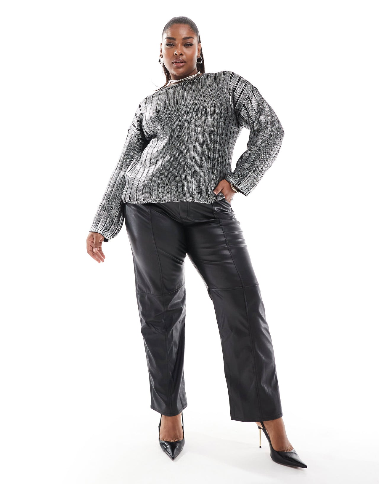 ONLY Curve cropped cable jumper in metallic silver