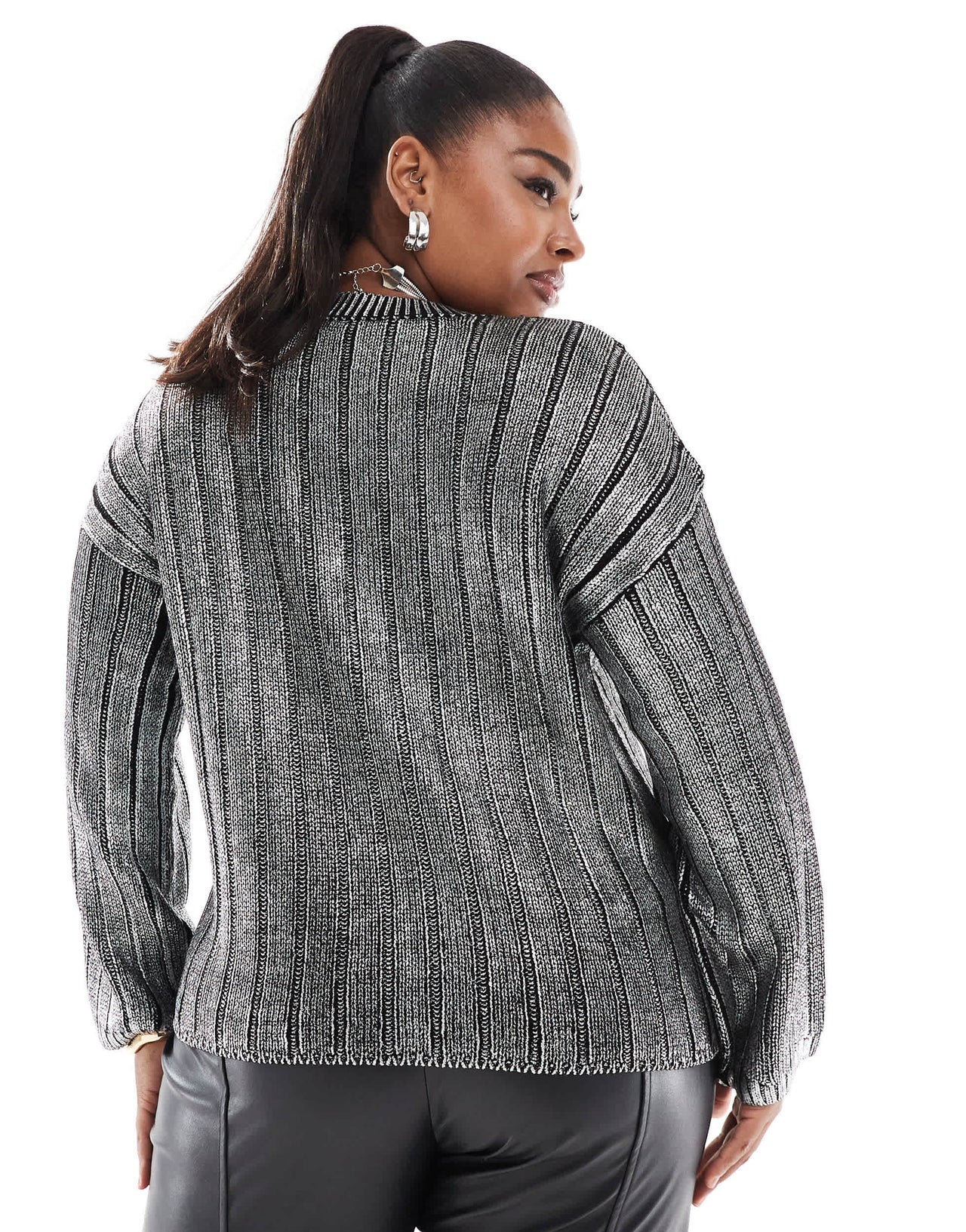 ONLY Curve cropped cable jumper in metallic silver