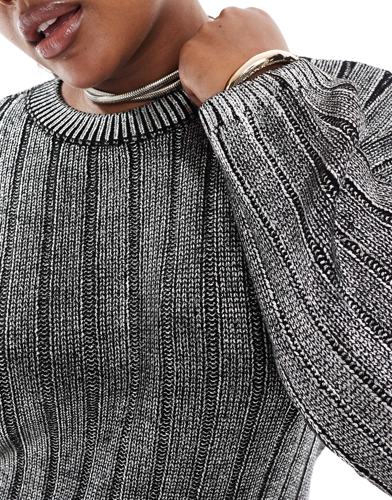 ONLY Curve cropped cable jumper in metallic silver