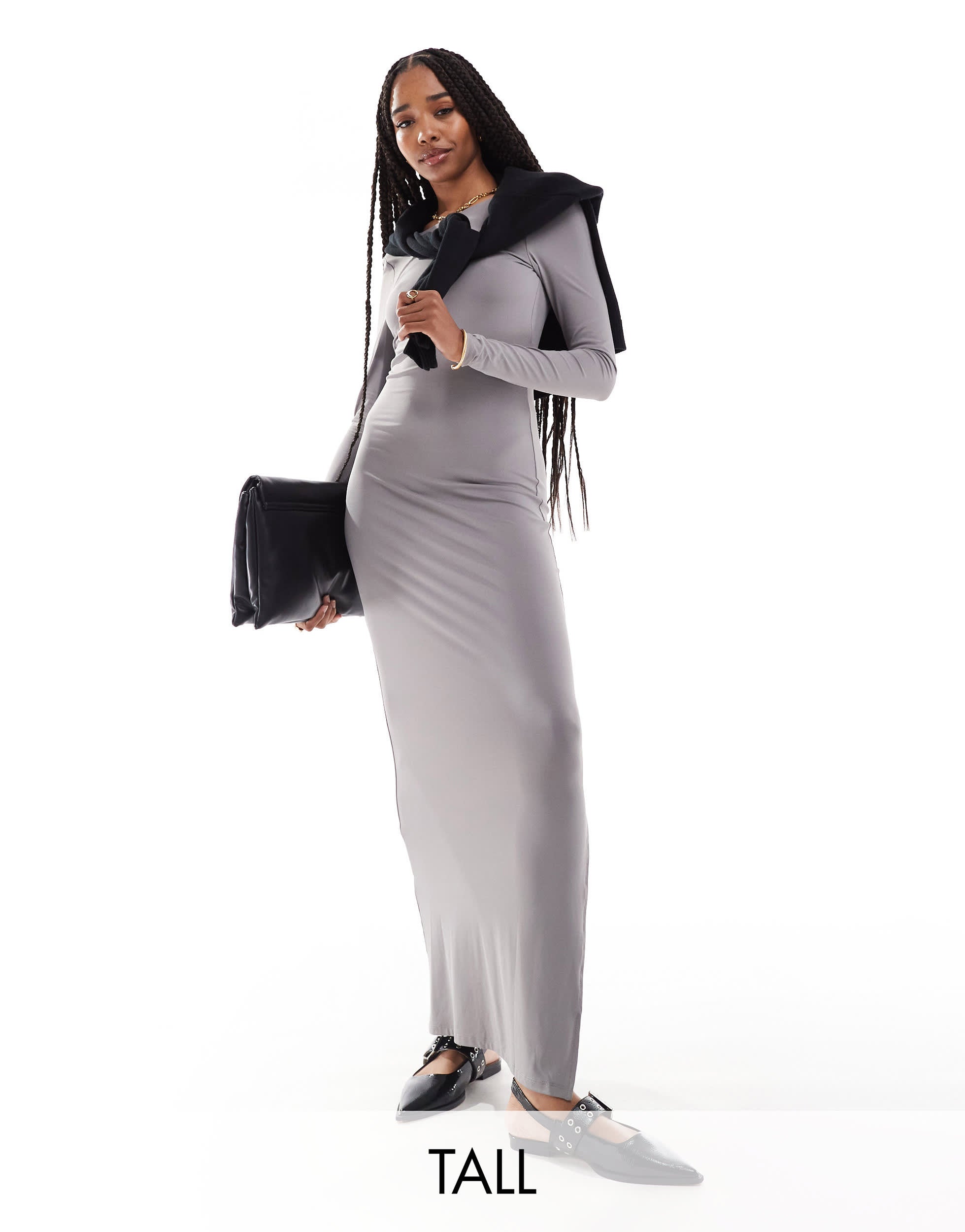 ONLY Tall slinky seamless maxi dress in light grey