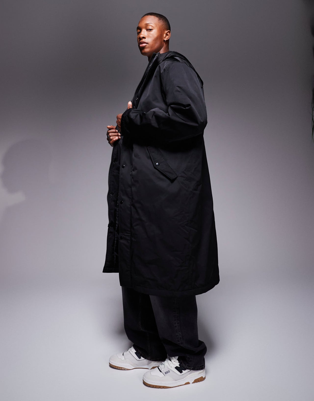 ASOS DESIGN wadded longline parka jacket in black