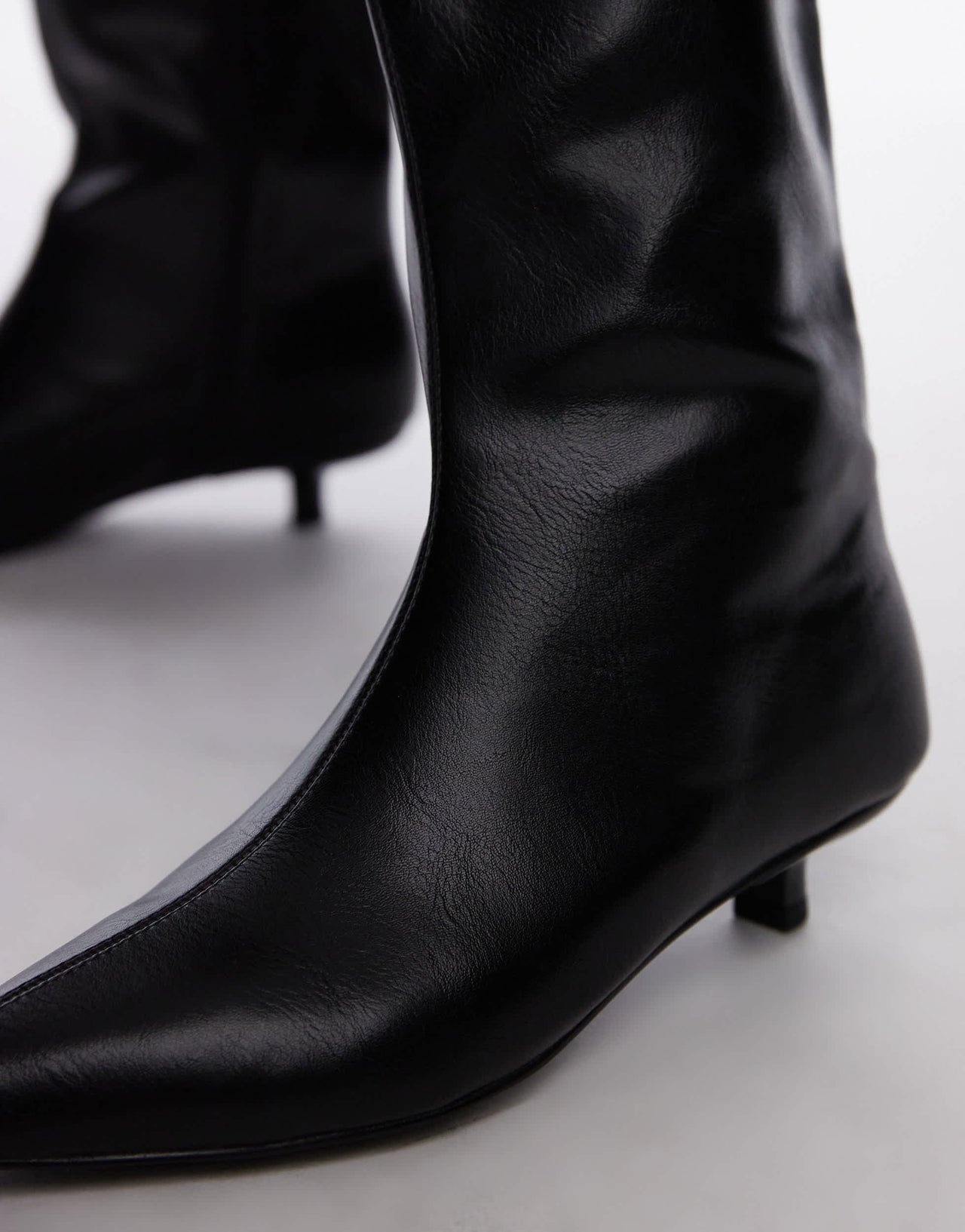 Topshop Stevie mid heel pointed toe knee high boots in black