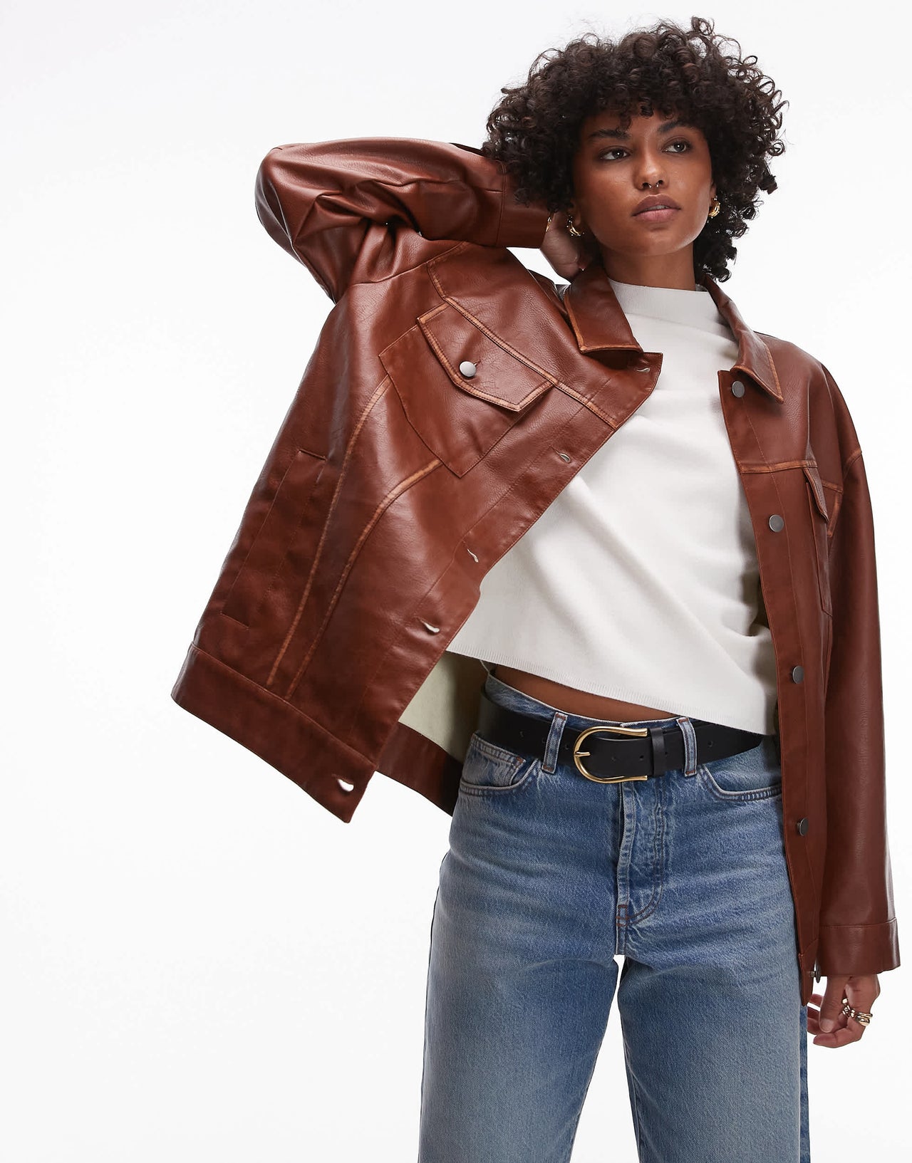 Topshop faux leather shacket in rust