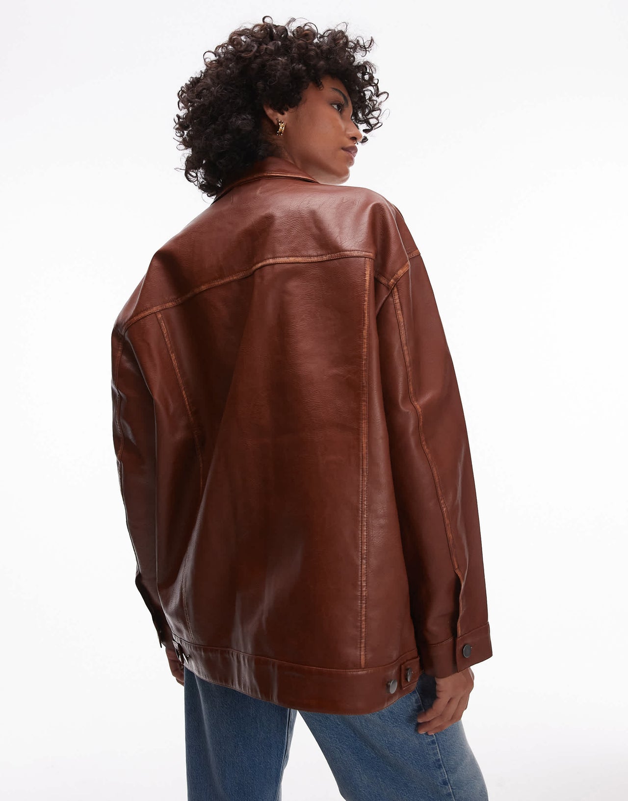 Topshop faux leather shacket in rust