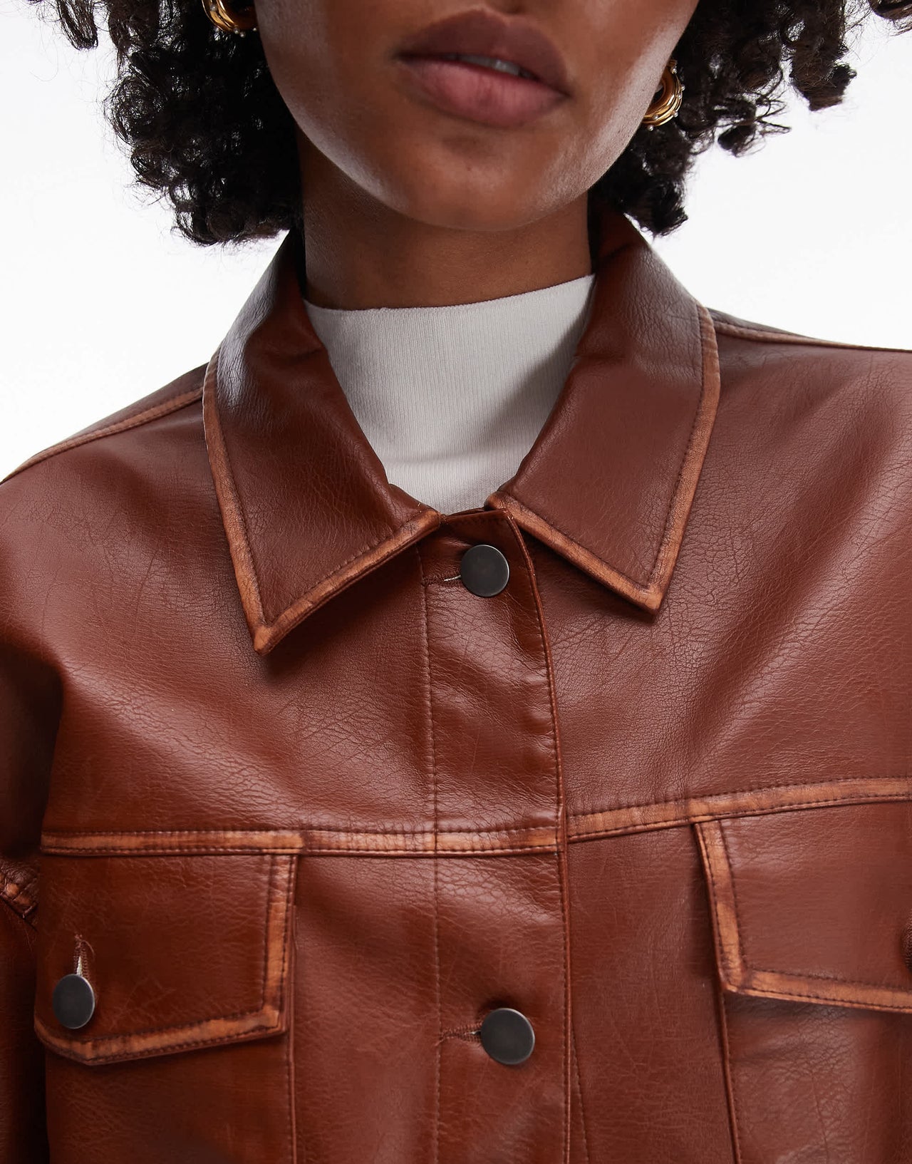 Topshop faux leather shacket in rust