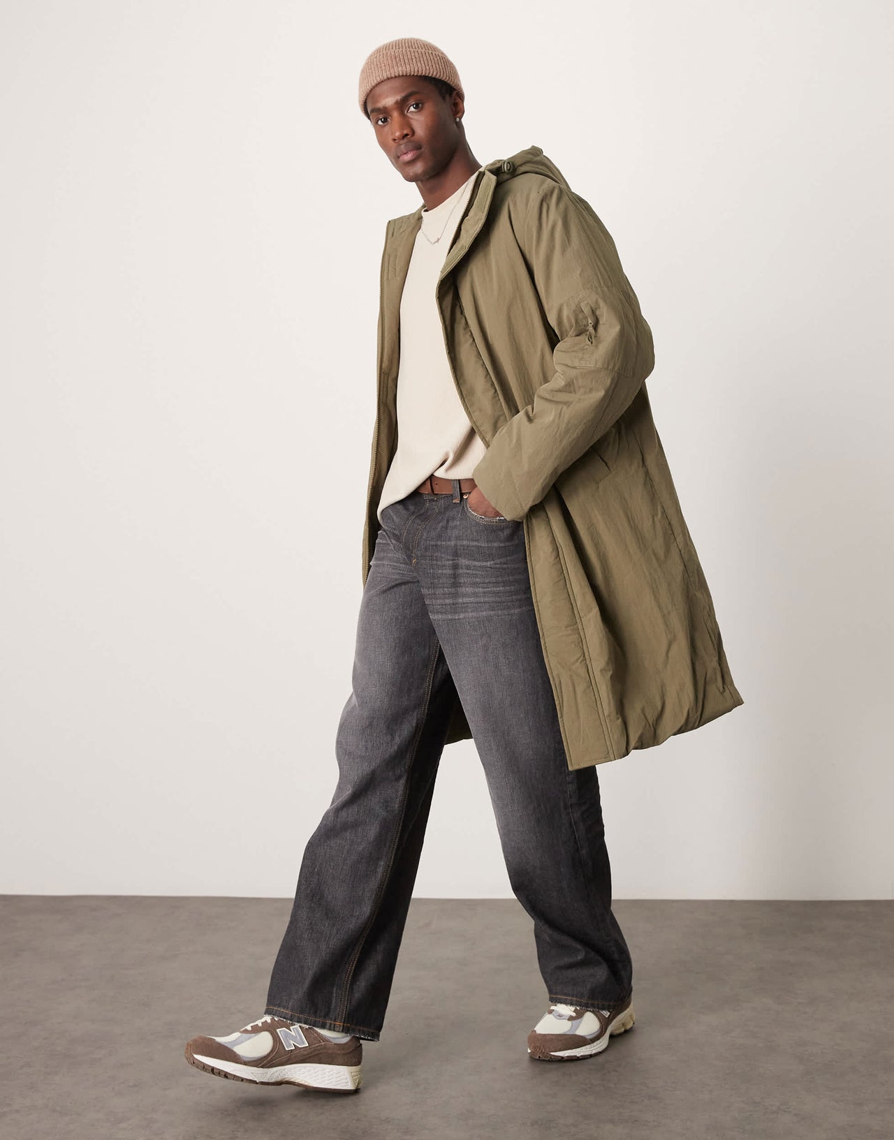 ASOS DESIGN longline puffer jacket in khaki