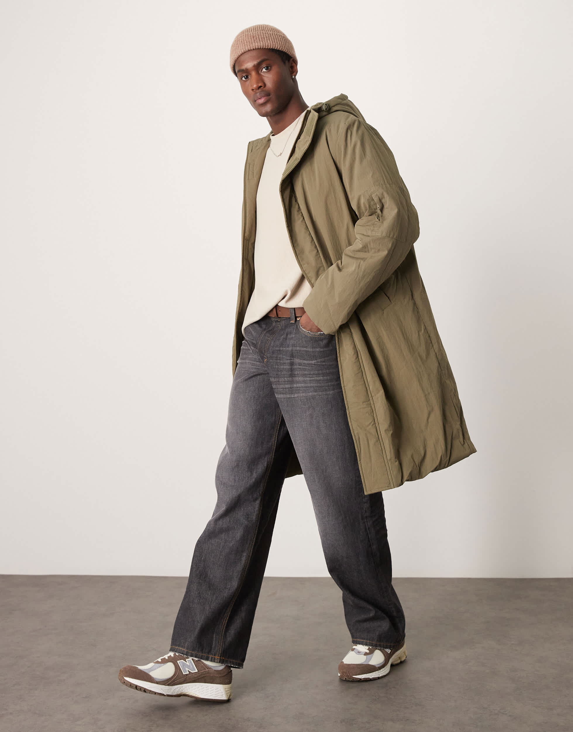 ASOS DESIGN longline puffer jacket in khaki
