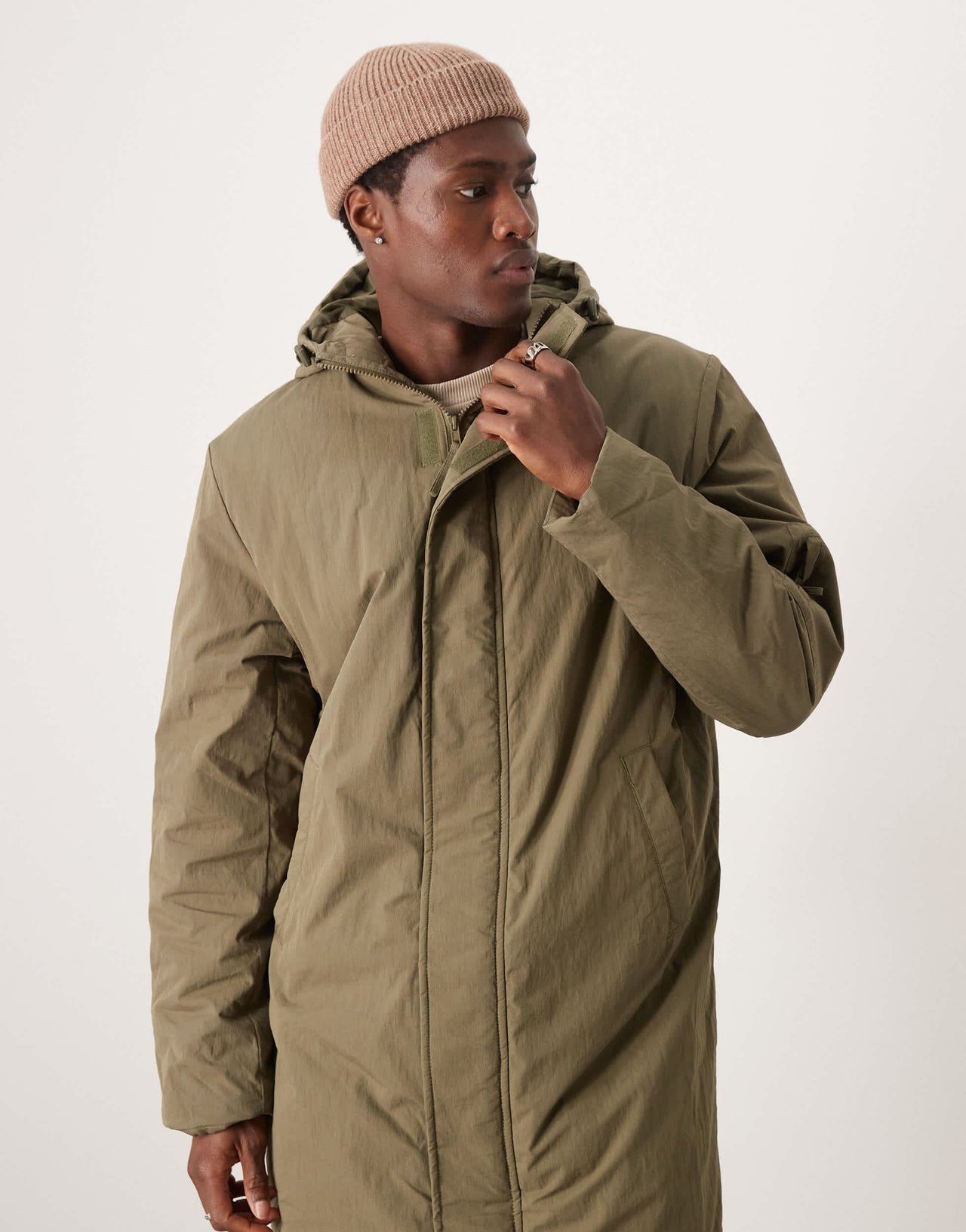 ASOS DESIGN longline puffer jacket in khaki