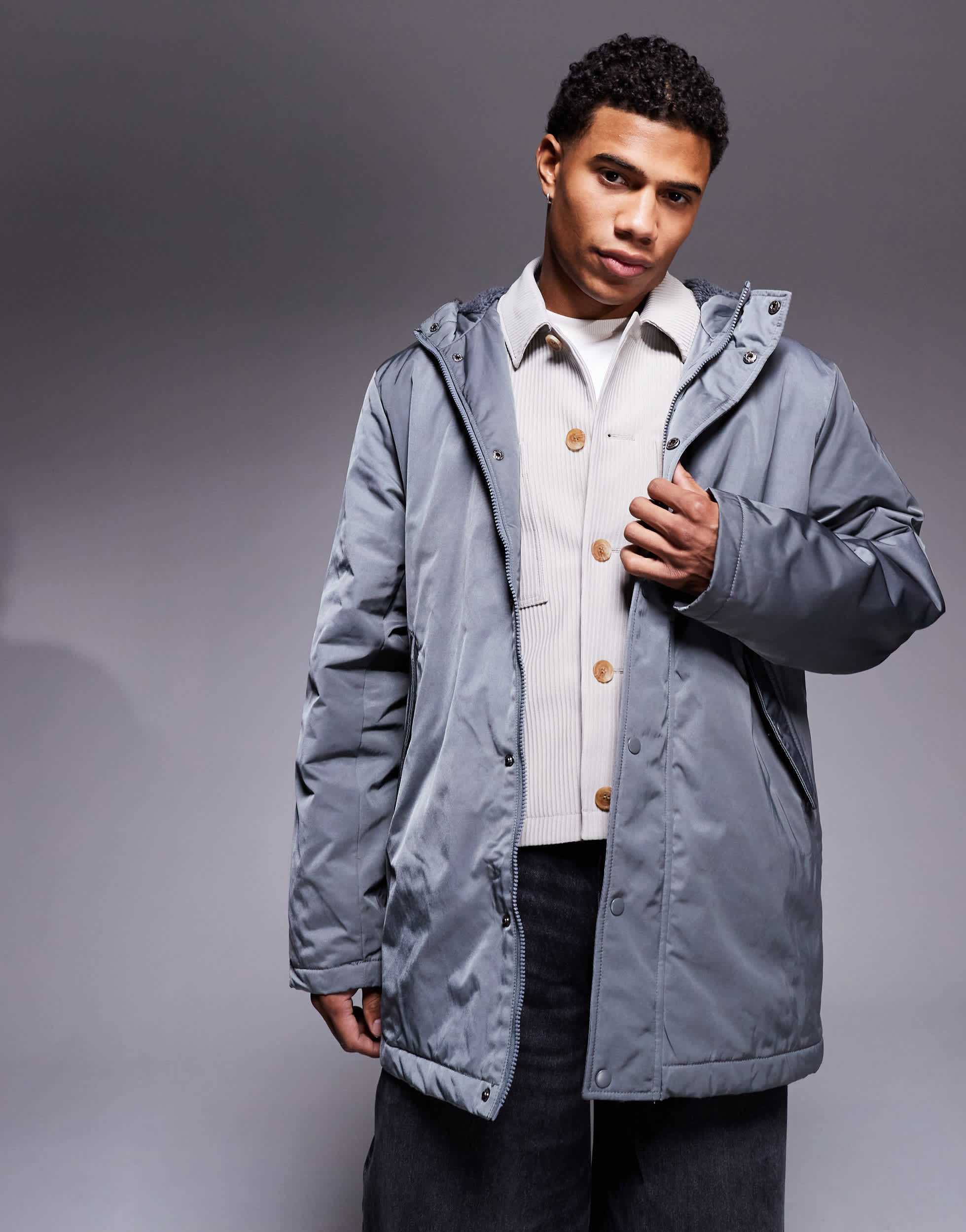 ASOS DESIGN borg lined parka in grey