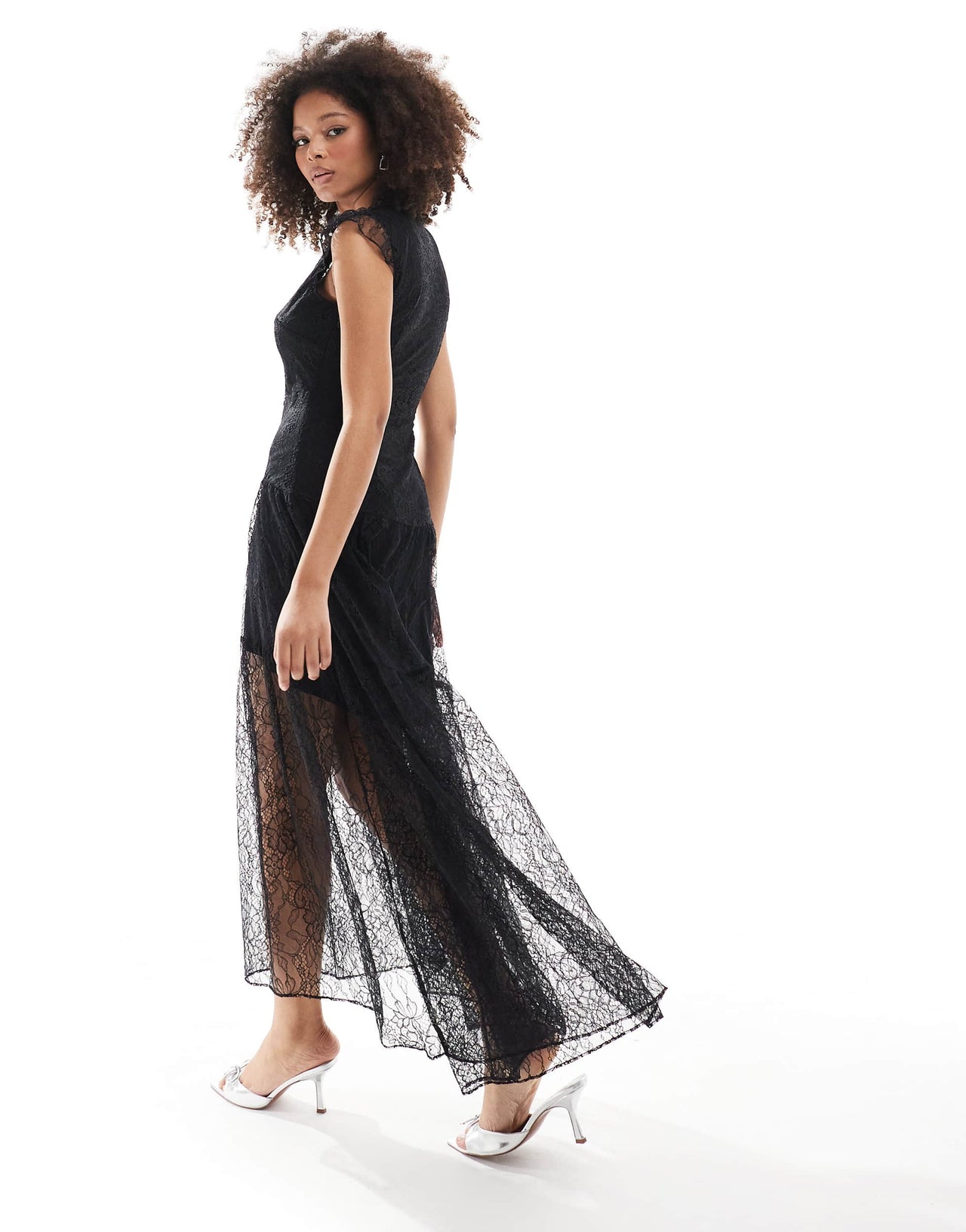 Forever New flutter sleeve lace maxi dress in black