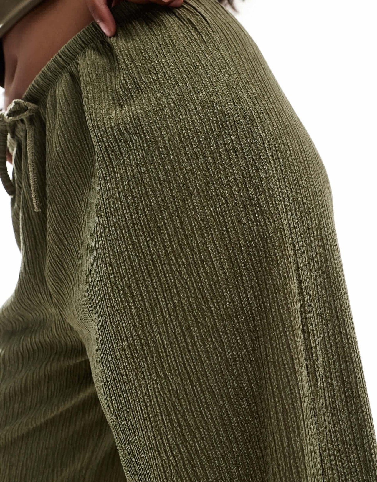 Pull&Bear textured wide leg trouser in khaki