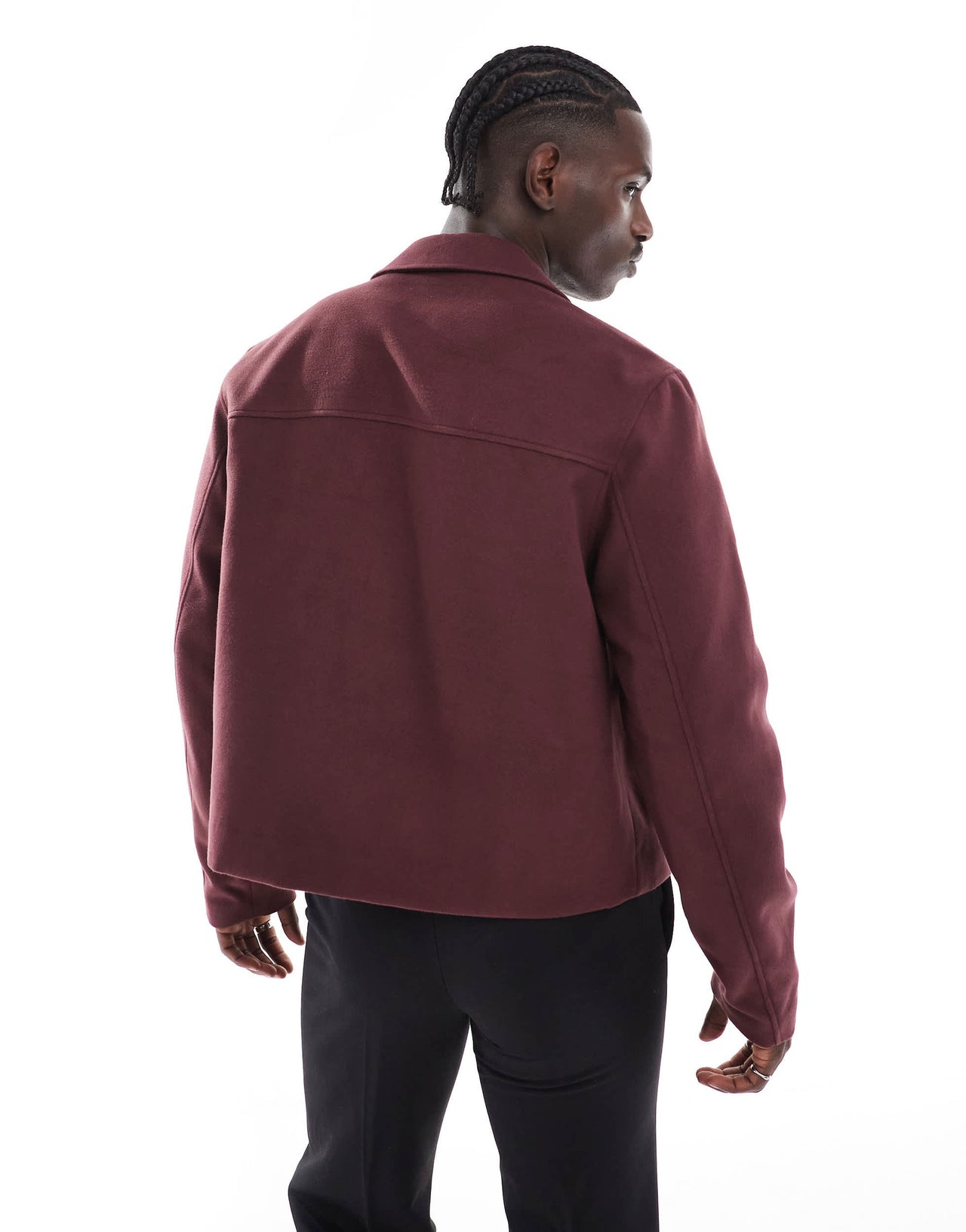 ASOS DESIGN wool look cropped harrington jacket in burgundy