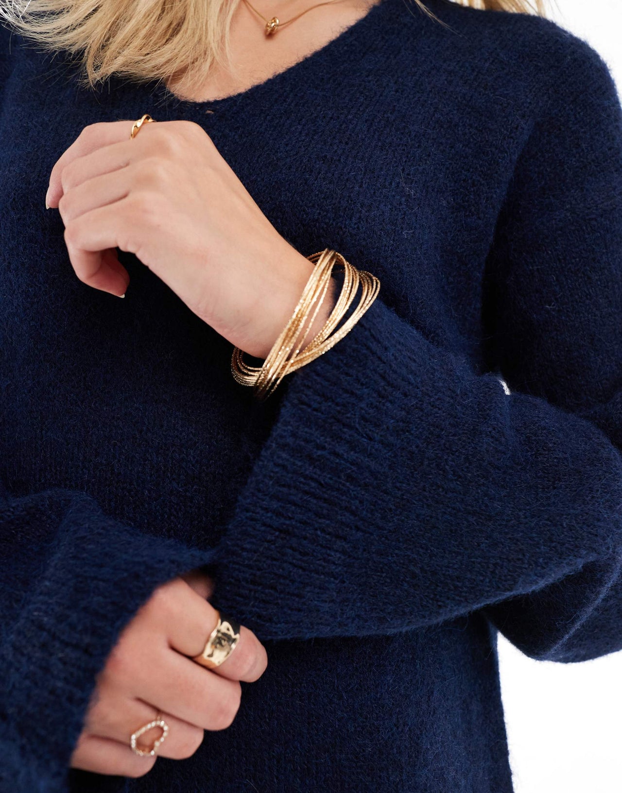 4th & Reckless Tall wool mix fluffy knit v neck maxi jumper dress in navy