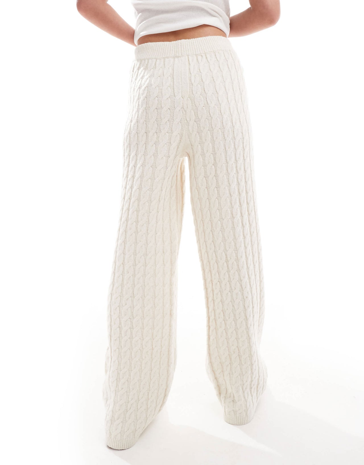 4th & Reckless wool mix cable knit flared trousers co-ord in cream