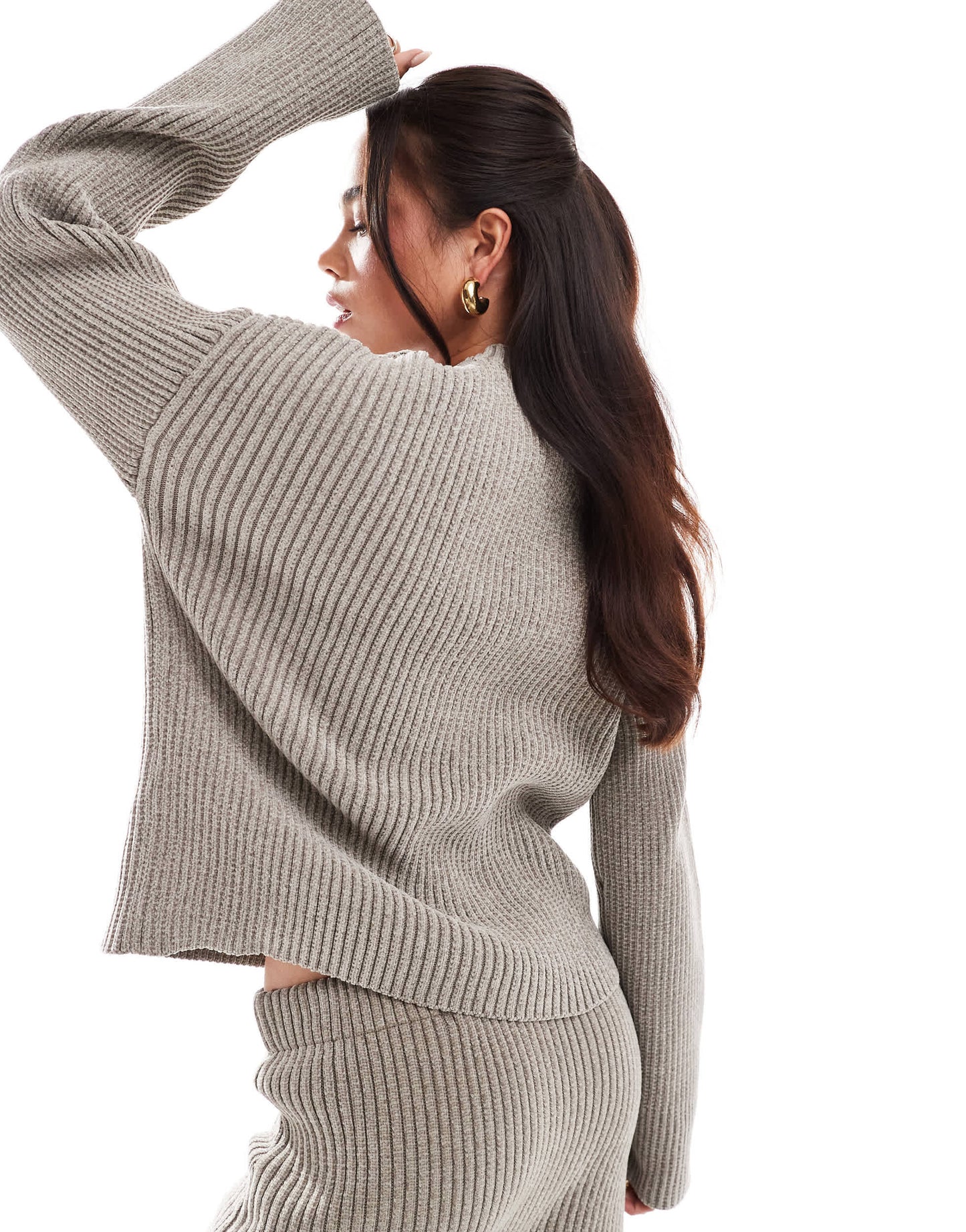 4th & Reckless soft rib knit jumper co-ord in taupe