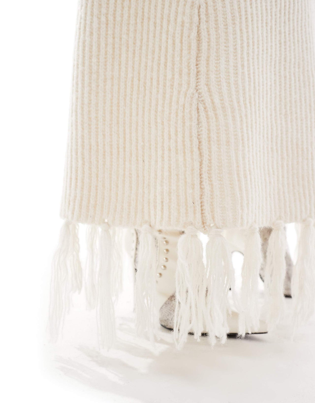 4th & Reckless Plus wool mix tassel edge knitted maxi skirt co-ord in cream