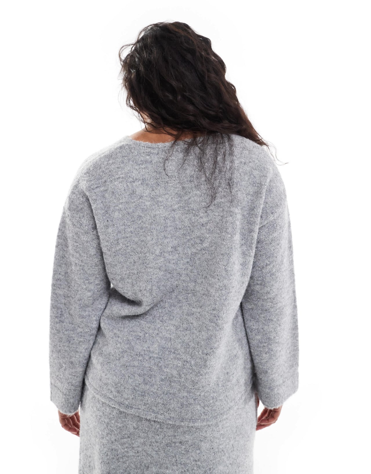 4th & Reckless Plus wool mix fluffy knit v neck jumper co-ord in grey