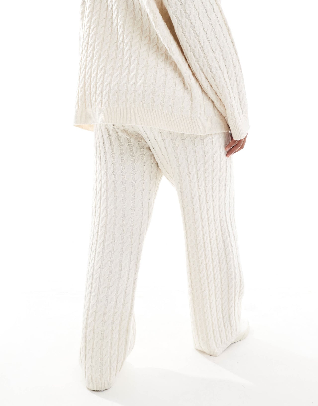 4th & Reckless Plus wool mix cable knit wide leg trousers co-ord in cream