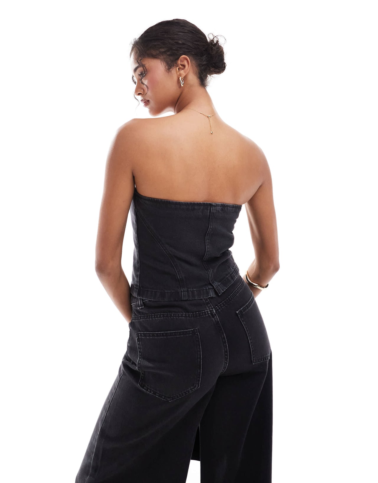 ASOS DESIGN denim bandeau waistcoat in wash black