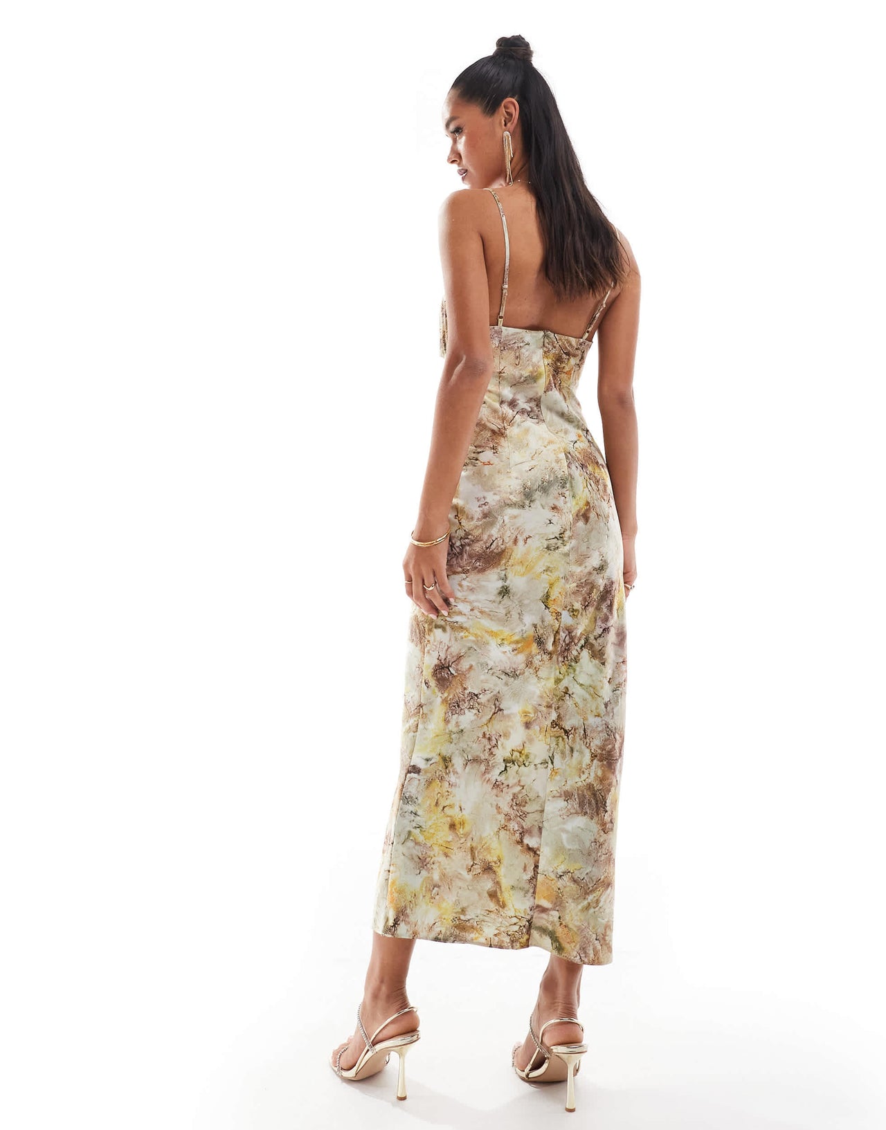 ASOS DESIGN satin bias cut out midi dress in abstract print