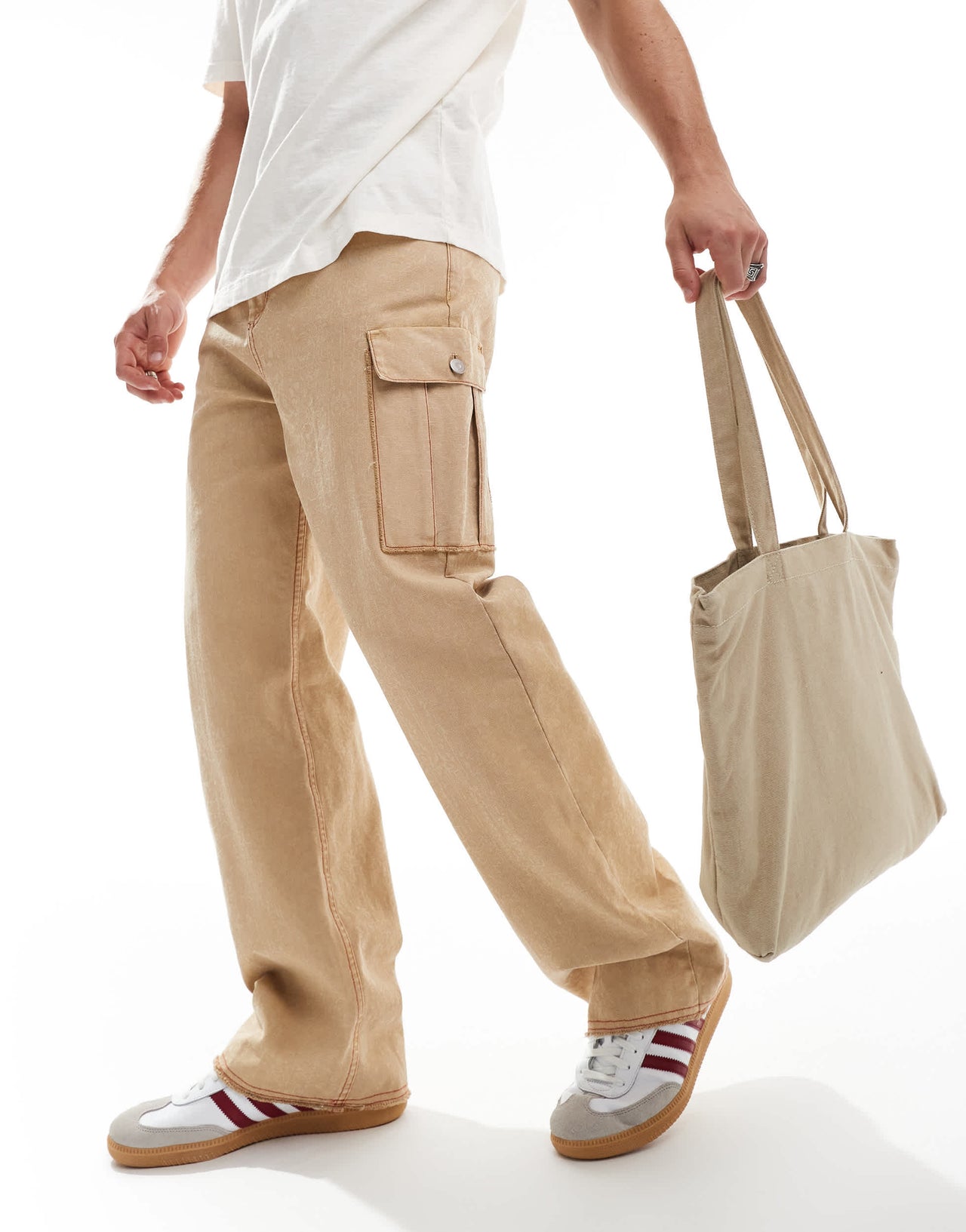 HUGO Red x Les Benjamins loose fit cargo trousers in beige