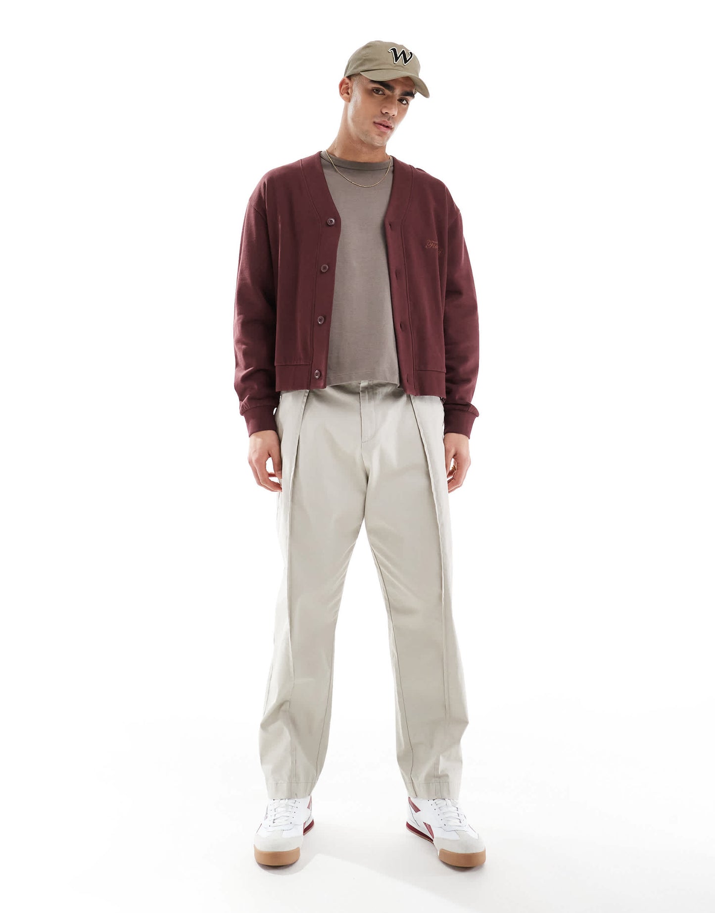 ASOS DESIGN straight leg chino trouser with pleats in beige