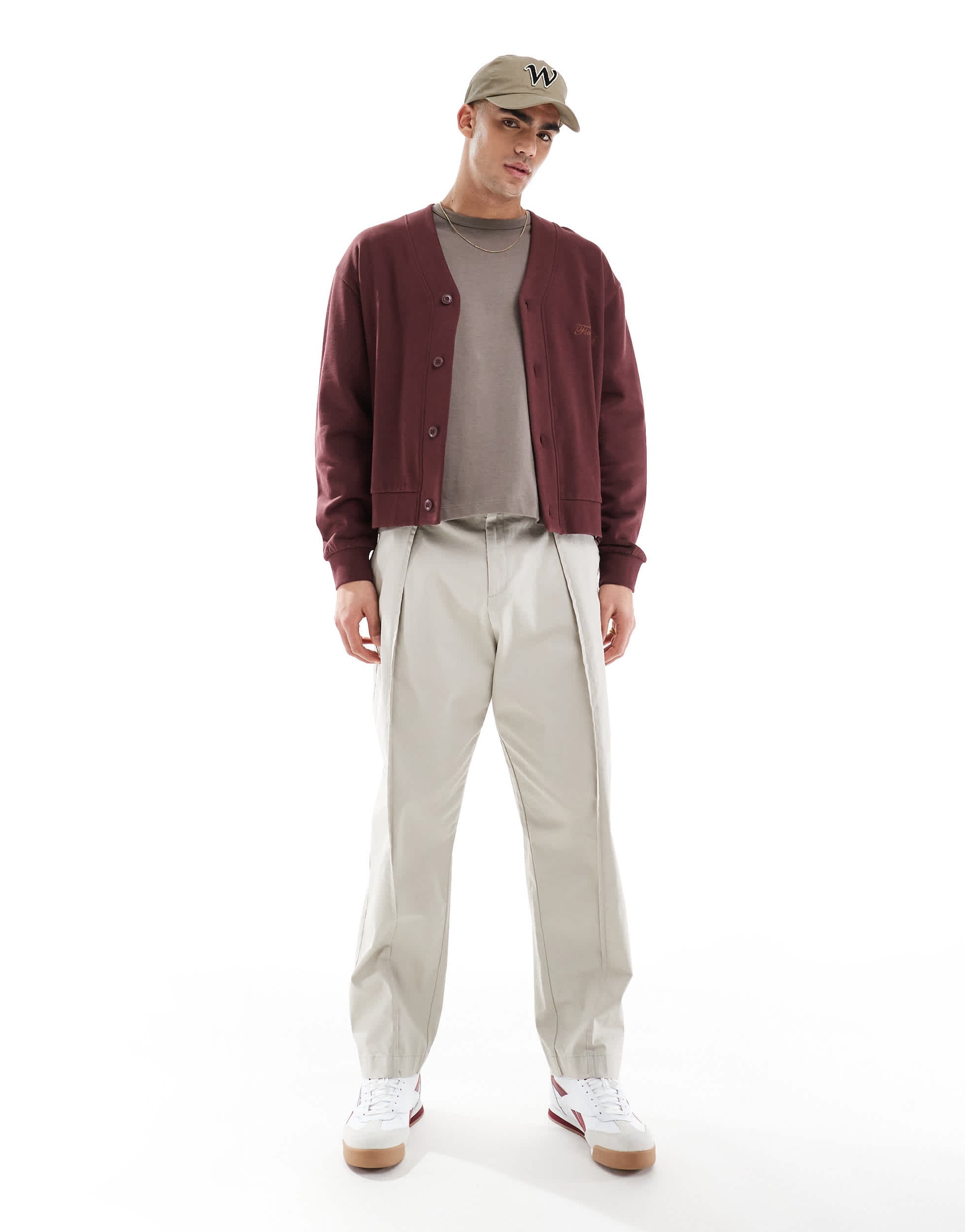 ASOS DESIGN straight leg chino trouser with pleats in beige