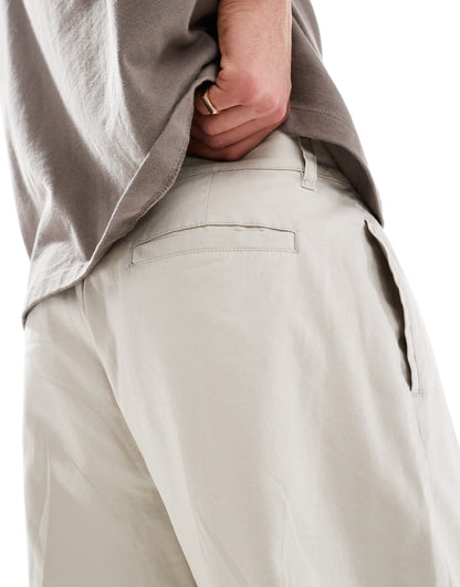 ASOS DESIGN straight leg chino trouser with pleats in beige