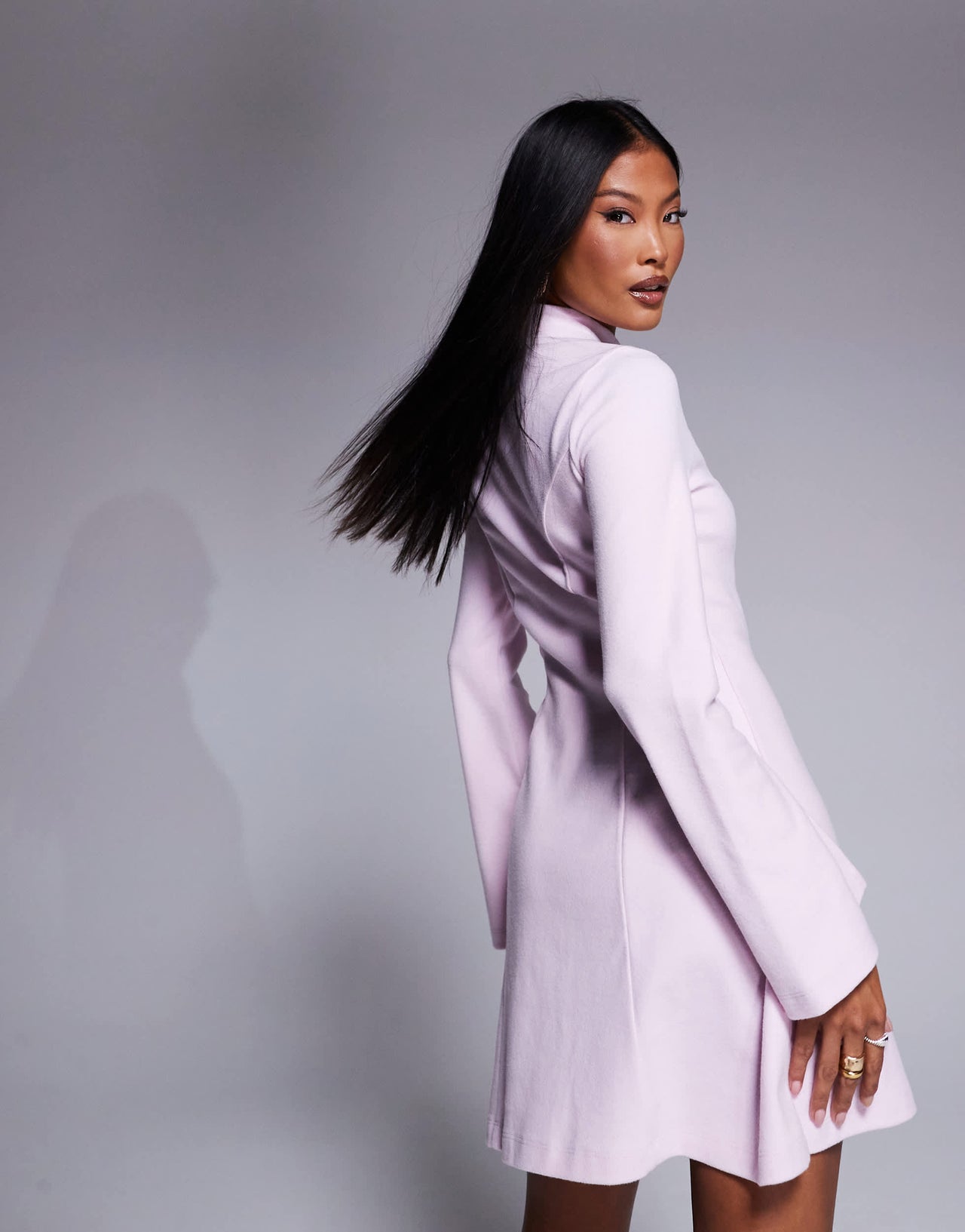 ASOS DESIGN  Petite supersoft grown on neck fit and flare mini dress in pink