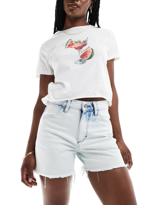 Wrangler cowboy denim shorts in light wash bleach blue