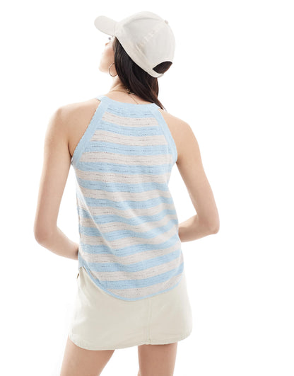 Wrangler striped knitted racer vest in blue