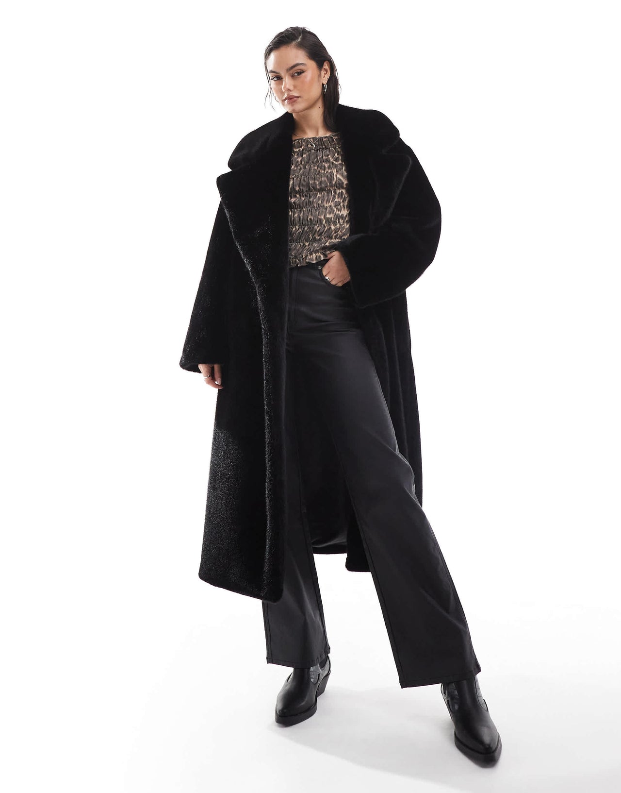ASOS DESIGN longline chuck on faux fur coat in black
