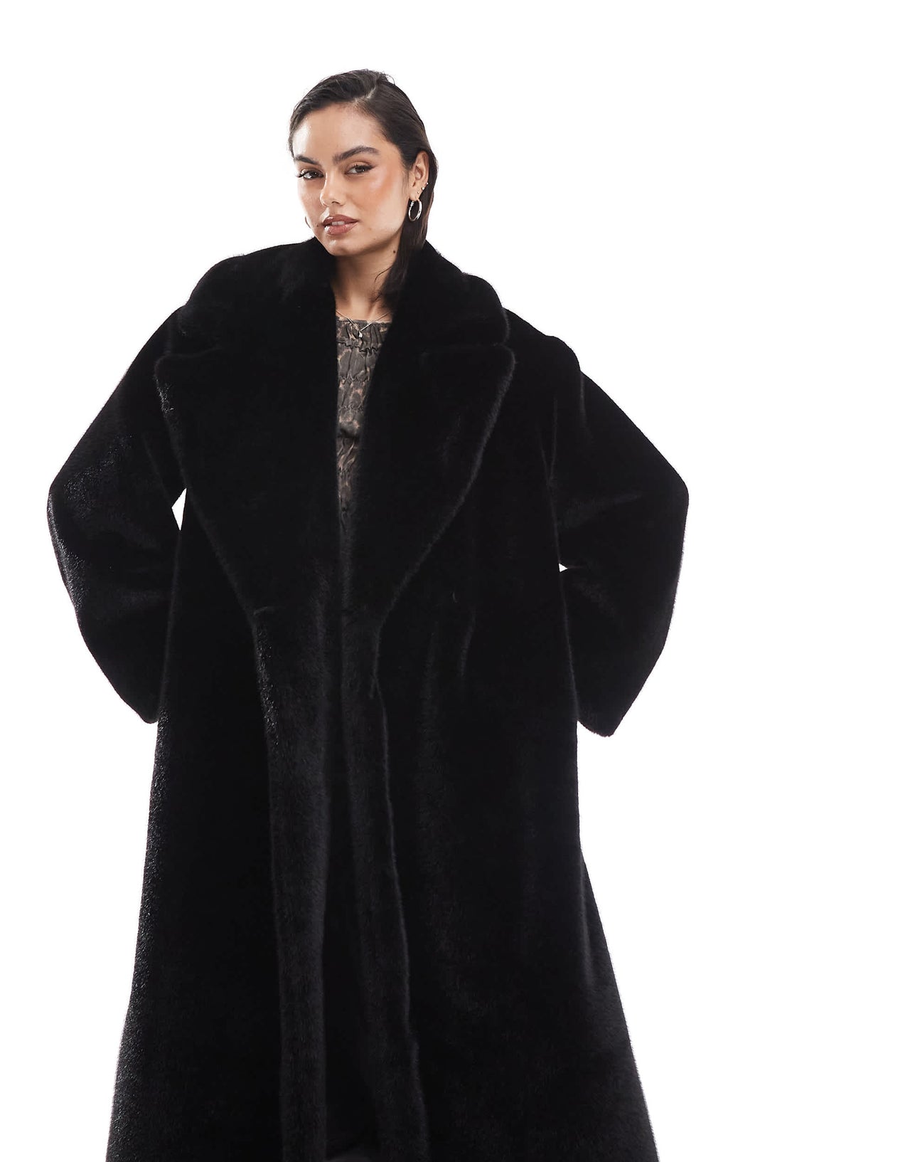 ASOS DESIGN longline chuck on faux fur coat in black