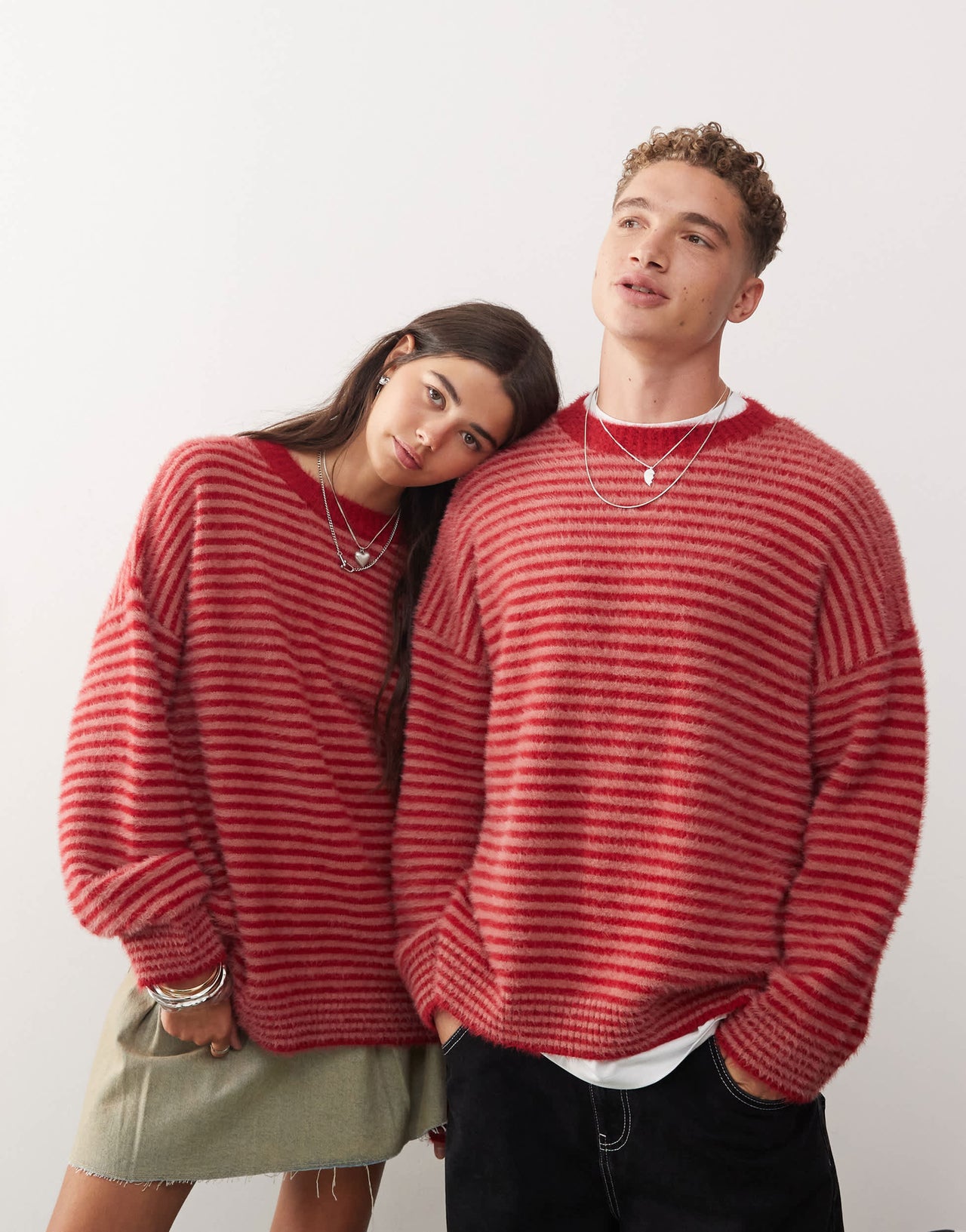 COLLUSION unisex fluffy striped crew neck jumper in beige